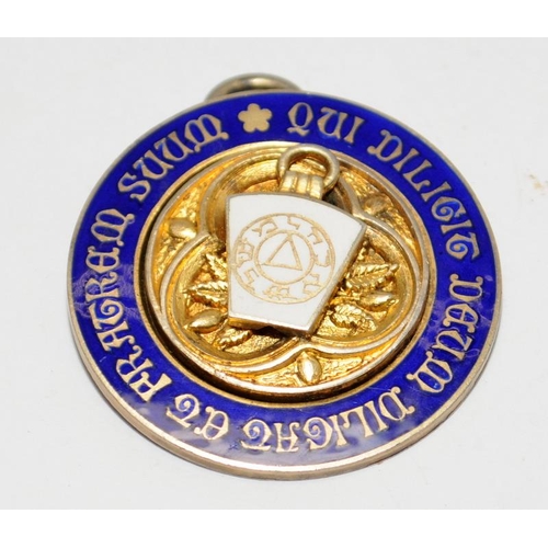 292 - Masonic medal ribbon with 9ct gold fixings and lobster claws, with 9ct gold fob c/w a large silver g... 