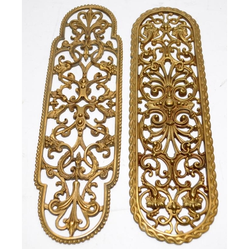 293 - A collection of antique solid brass door finger plates. 9 in total, the largest being approx 30cms. ... 