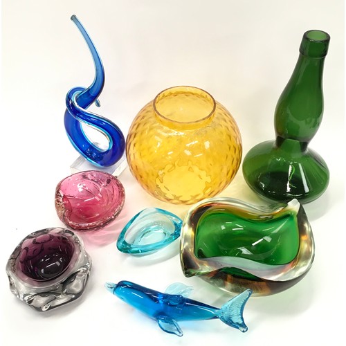 308 - Collection of mixed coloured art glass to include Murano and Liskeard.