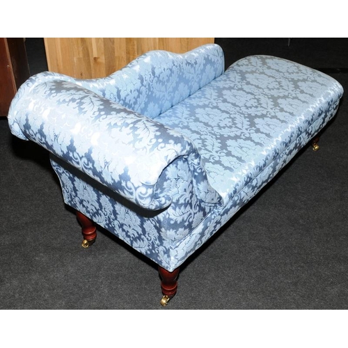 309 - Small Chaise Lounge sofa upholstered in a blue satin fabric. Good clean condition and a useful size.... 