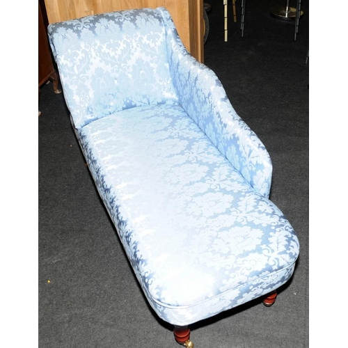 309 - Small Chaise Lounge sofa upholstered in a blue satin fabric. Good clean condition and a useful size.... 