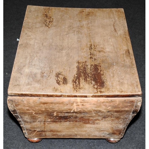 311 - Antique small coffer on bun feet with later lid. 70cms wide x 54 cms deep x 40cms tall