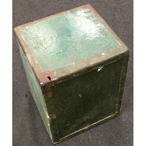 328 - Antique cast iron safe with age related patina 56x43x40cm.