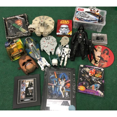 155 - Large collection of Star Wars merchandise to include figurines, lego and other pieces.