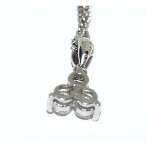 444 - 9ct white gold chain and diamond trefoil pendant.