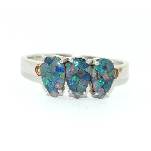 448 - An Opal segments silver ring Size V