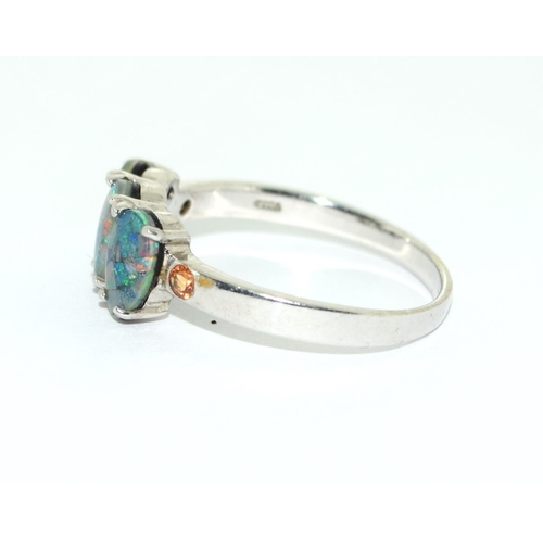 448 - An Opal segments silver ring Size V