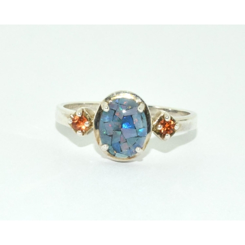 451 - Opal segments silver ring Size U