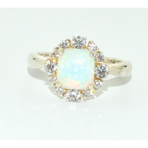 514 - Opal and CZ silver ring Size U