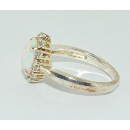 514 - Opal and CZ silver ring Size U