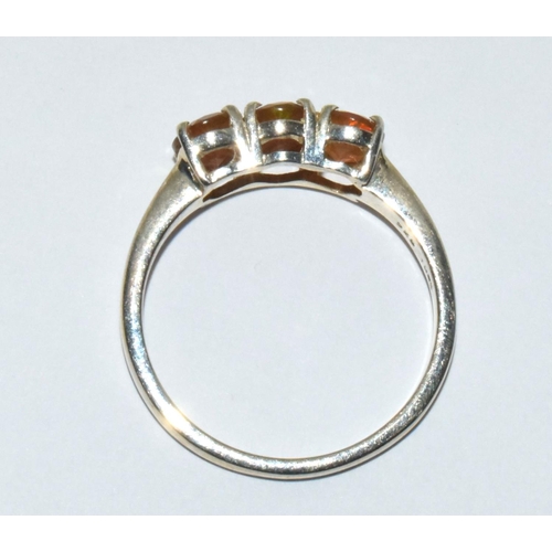 421 - Orange Opal 3 stone silver ring Size U