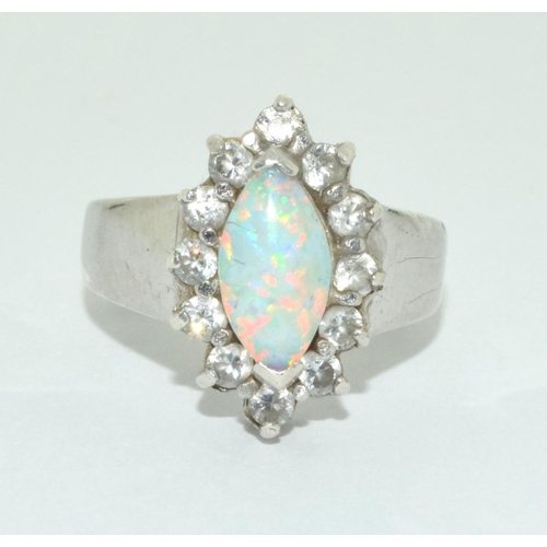 521 - Opal/CZ silver ring Size L+.