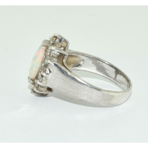 521 - Opal/CZ silver ring Size L+.