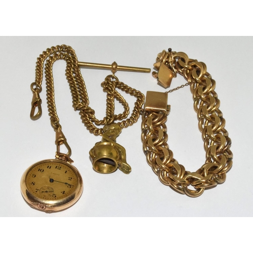 479 - Pocket watch and chain with cigar cutter and bracelet.