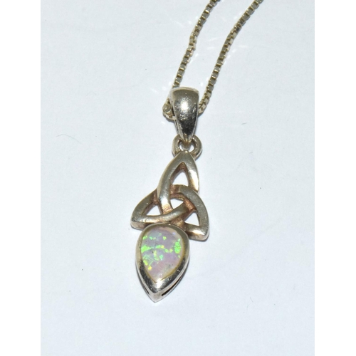 454 - Opal pendant on silver chain.