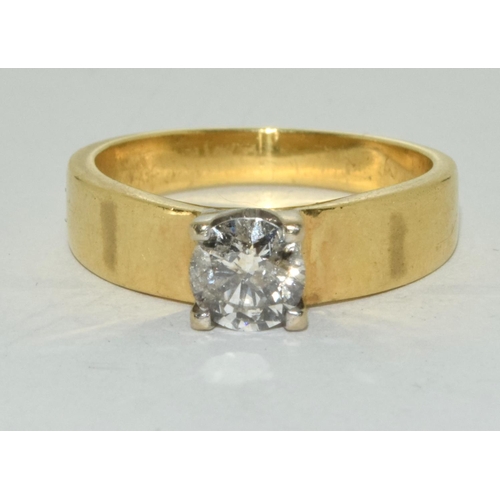 545 - Diamond solitaire approx. 1.00ct set in 9.2g 18ct gold ring Size T