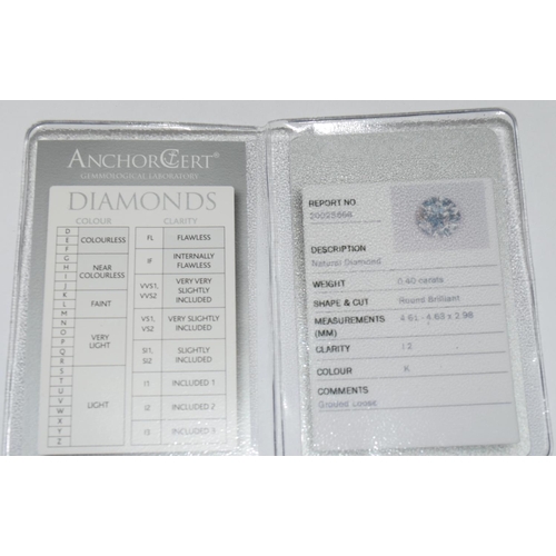 413 - Diamond solitaire 0.40ct in 18ct 3.0g ring with certificate Size O.