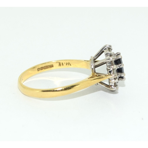 536 - Princess Diana style diamond/sapphire 18ct gold ring Size O.