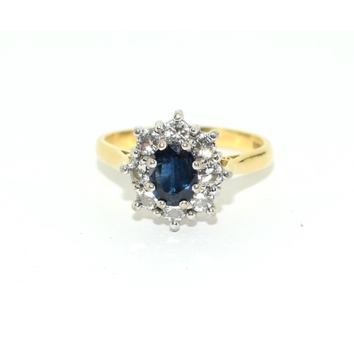 536 - Princess Diana style diamond/sapphire 18ct gold ring Size O.