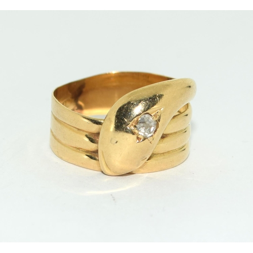 485 - Snake ring with diamond in 5 grams of 18ct gold Size P