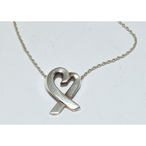 472 - Tiffany & Co Paloma Picasso silver loving heart necklace.