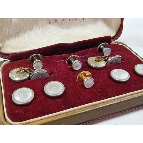 381 - Stratton vintage gents mother of pearl cufflink and stud set in original fitted case together with a... 