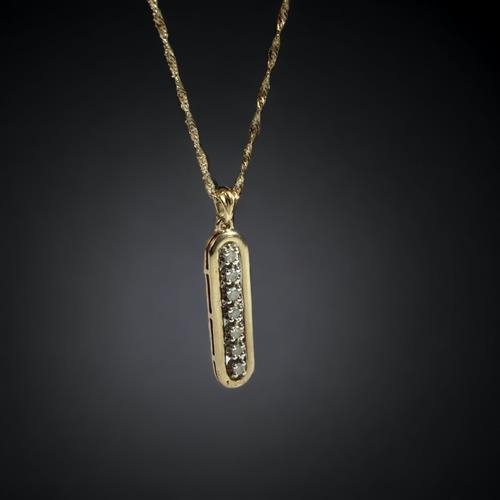 437 - 9ct gold Diamond drop pendant necklace 30mm long