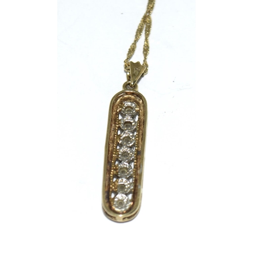 437 - 9ct gold Diamond drop pendant necklace 30mm long