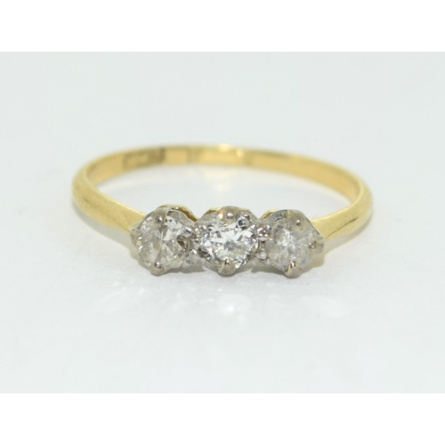 451 - 18ct gold and Platinum ladies 3 stone Diamond ring approx 0.333ct size M