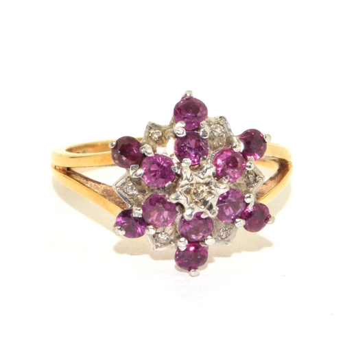 431 - 18ct gold antique set Diamond and Ruby star burst ring 4.5g size M