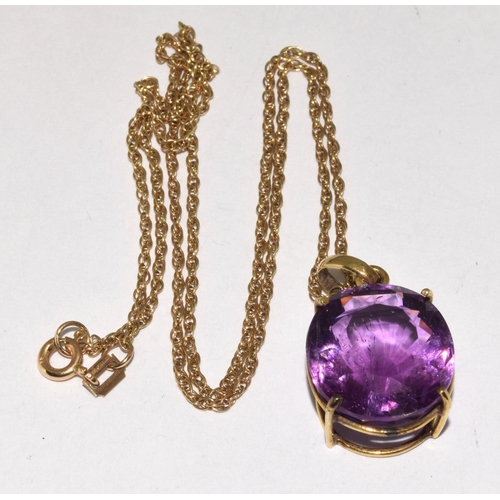 474 - 9ct gold large Amethyst necklace 6.7g