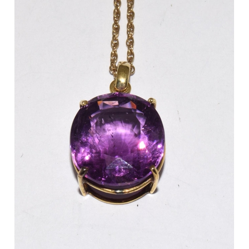 474 - 9ct gold large Amethyst necklace 6.7g