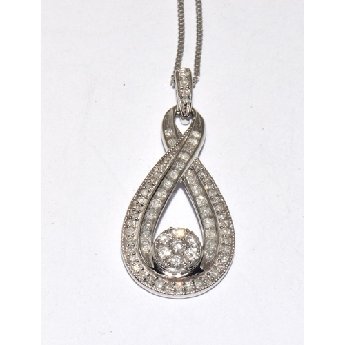 497 - 9ct white gold ladies Diamond pendant necklace