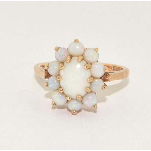 391 - 9ct gold ladies antique set Opal cluster ring size N