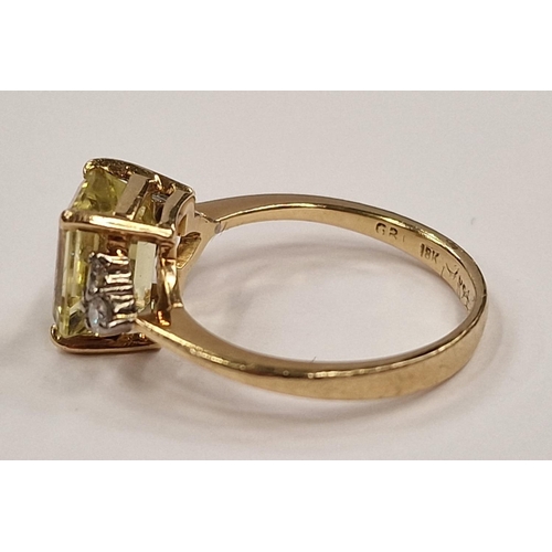 526 - Citrine diamond shoulders 18ct gold ring boxed Size L