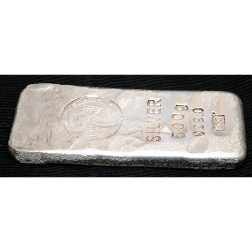 454 - 500g .999 pure solid silver bar issued by Emirates