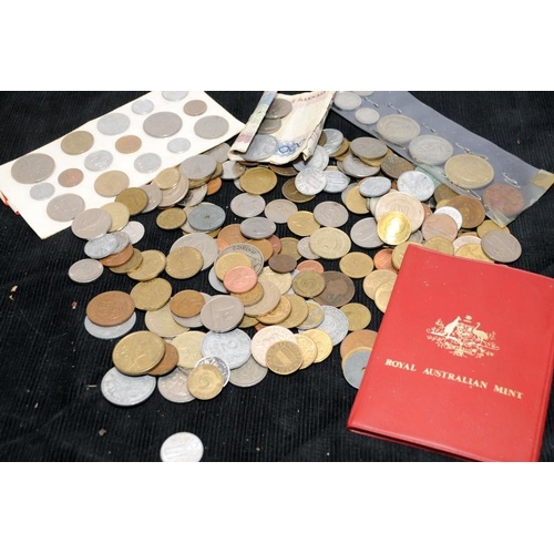 181 - Quantity of foreign coinage including vintage contained within a Veteran series money box with key