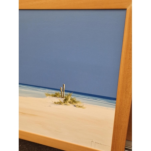 300 - Stunning beach scene oil on canvas painting ny John Horsewell 75x100cm in pine frame.