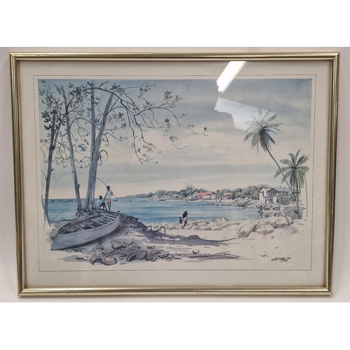 302 - Framed print of West Coast of Barbados by GR Rust 44x34cm.