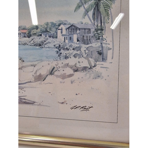 302 - Framed print of West Coast of Barbados by GR Rust 44x34cm.