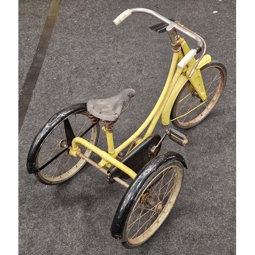 289 - Vintage mid 20th century child's yellow and black painted tricycle.