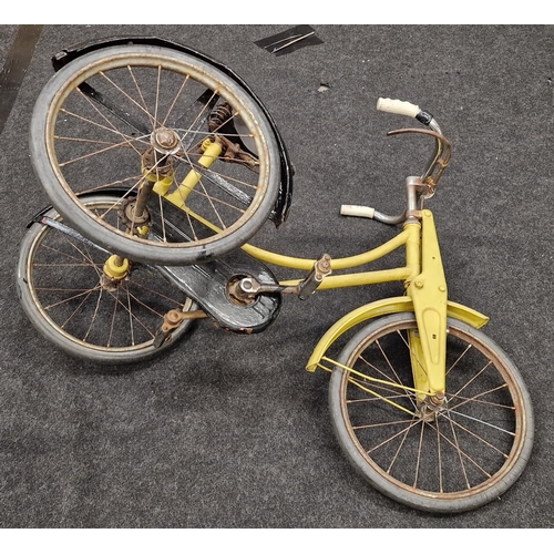 289 - Vintage mid 20th century child's yellow and black painted tricycle.