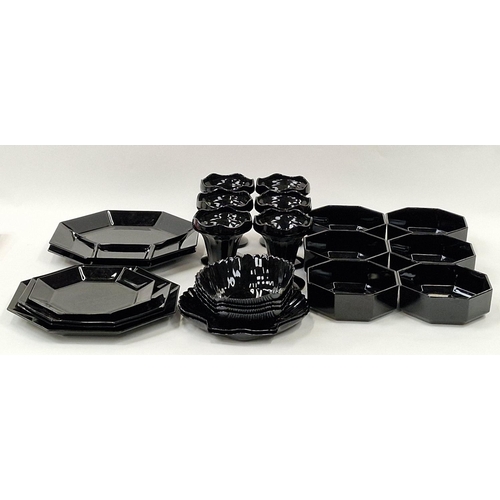 60 - Arcopal/Arcoroc collection of Jet Black glassware to include clamshell plates, sundae dishes and oth... 