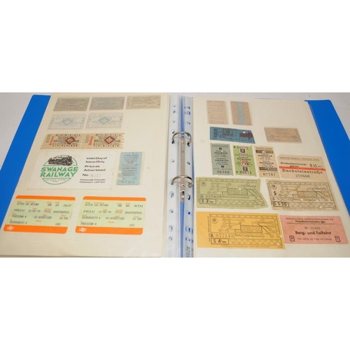 201 - Folder containing a collection of vintage railway and bus tickets, including scarce regional example... 