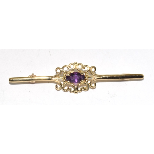 419 - 2 x 9ct gold Amethyst  brooches 1 has Diamond either side 7g