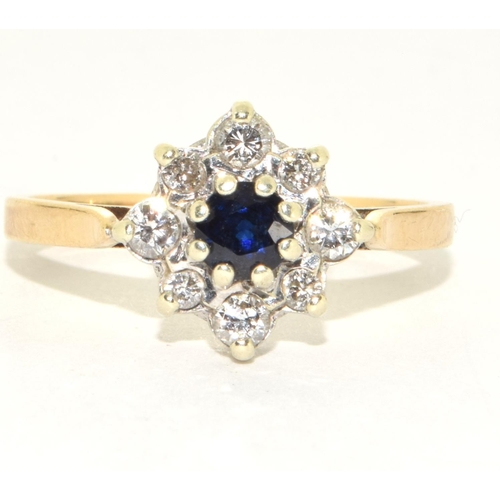 478 - 9ct gold ladies Diamond and Sapphire cluster  ring size M