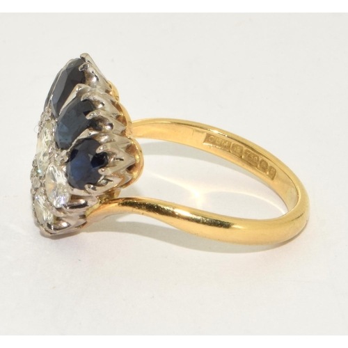 476 - 18ct gold ladies Diamond and Sapphire ring approx 0.75ct diamond and 1ct sapphire  size P