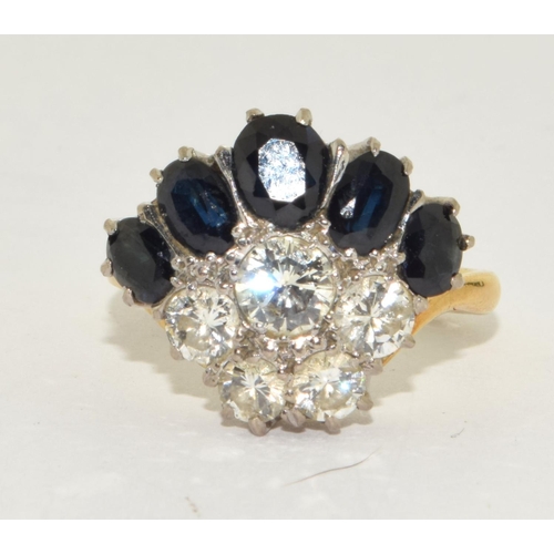 476 - 18ct gold ladies Diamond and Sapphire ring approx 0.75ct diamond and 1ct sapphire  size P