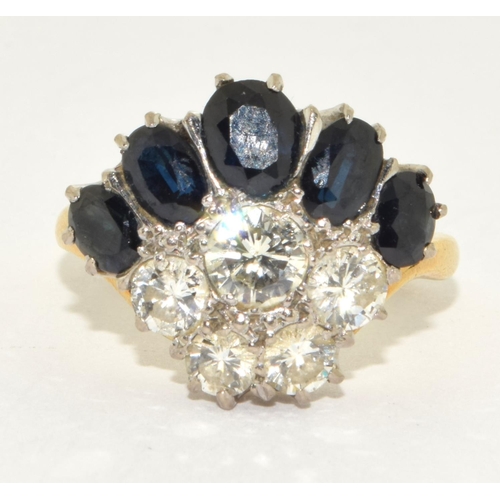 476 - 18ct gold ladies Diamond and Sapphire ring approx 0.75ct diamond and 1ct sapphire  size P