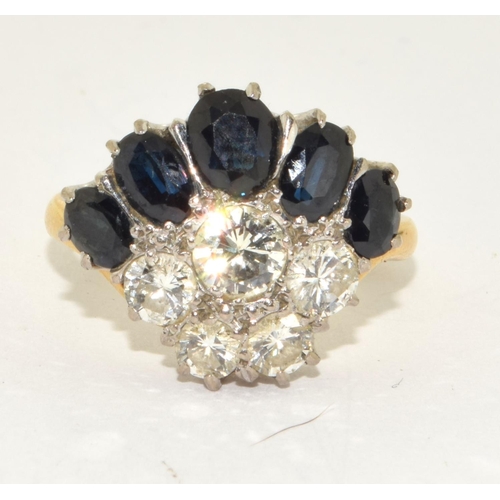 476 - 18ct gold ladies Diamond and Sapphire ring approx 0.75ct diamond and 1ct sapphire  size P